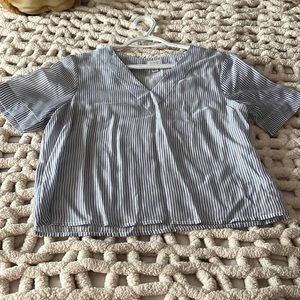Blue and white linen shirt beach top